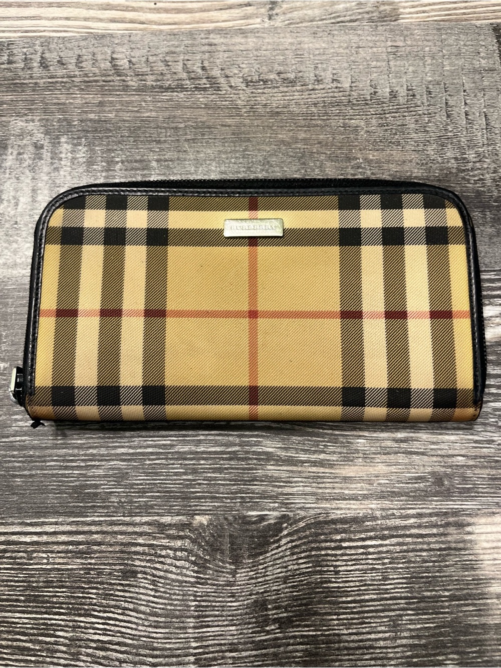 Burberry Beige Check Zip Wallet